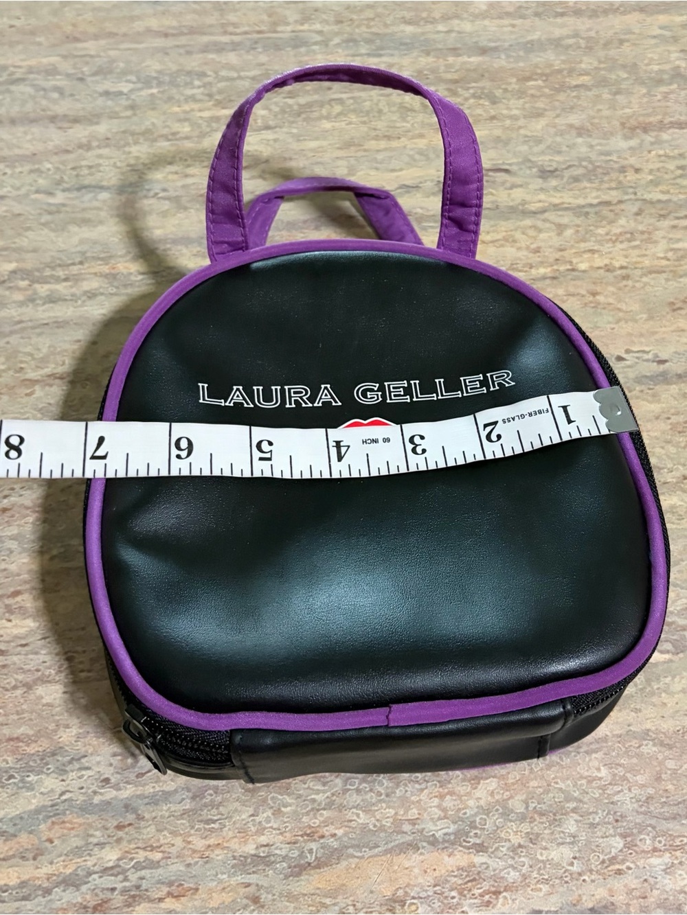 Laura Geller Black Cosmetic Bag with Purple Trim and Handles - Picture 6 of 7